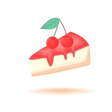 Cheesecake with Cherry, Vector Illustration isolated on white background. Stock Illustration