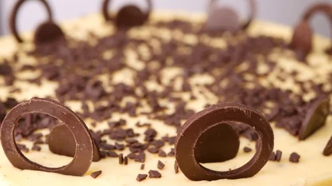 Cheesecake with chocolate chips. Rotation. Stock Footage 71133770