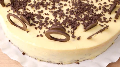 Cheesecake with chocolate chips. Rotation. Stock Footage 71133940