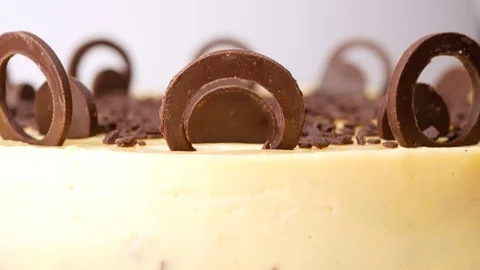 Cheesecake with chocolate chips. Rotation. Stock Footage 71134550