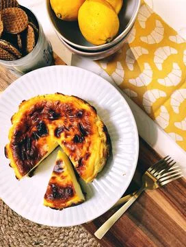 Cheesecake flat lay Stock Photos