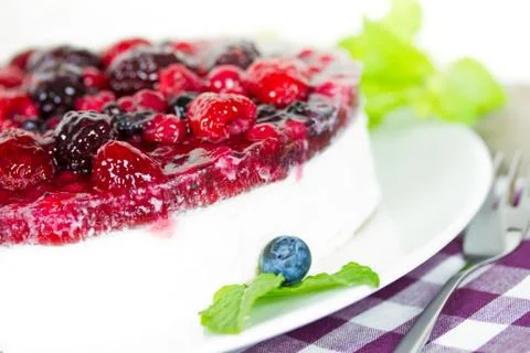 Cheesecake with mixed berries Stock Photos