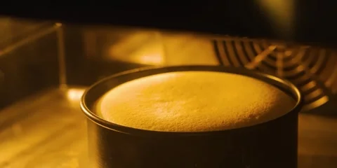 Cheesecake or Cake Batter Baking Inside a Lit Oven Stock Footage 343588404