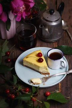 Cheesecake on a plate Stock Photos