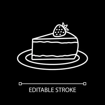 Cheesecake on plate white linear icon for dark theme Stock-Illustration