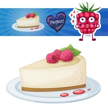 Cheesecake with raspberry icon. Cartoon vector illustration with berry character Stock Illustration
