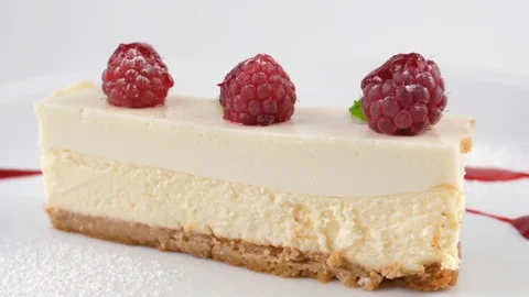 Cheesecake raspberry, served in restaurant or cafe Stock Footage 79984868