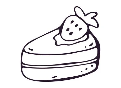 Cheesecake Slice with Strawberry Hand Drawn Doodle Clipart Stock Illustration