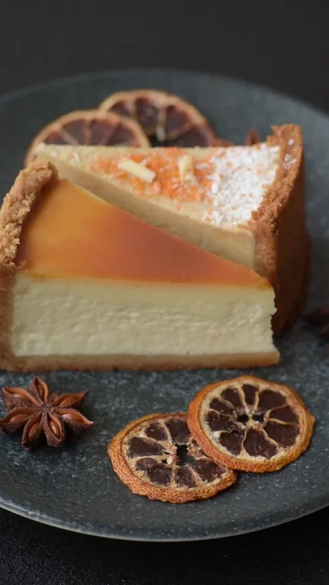 Cheesecake, a slice of sweet pie, a classic cheese dessert. Cheesecake as a food Stock Footage 321416116