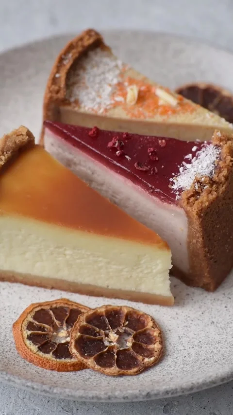 Cheesecake, a slice of sweet pie, a classic cheese dessert. Cheesecake as a food Stock Footage 321416161