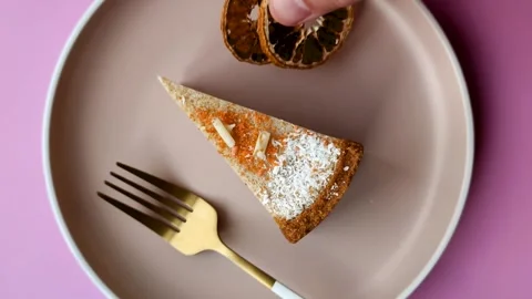Cheesecake, a slice of sweet pie, a classic cheese dessert. Cheesecake as a food Stock Footage 321416384