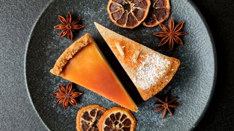 Cheesecake, a slice of sweet pie, a classic cheese dessert. Cheesecake as a food Stock Footage 321416387