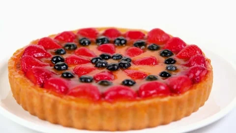 Cheesecake with strawberries, blueberries and mango. Stock Footage 282963136