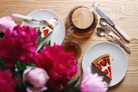 Cheesecake with strawberries Stock Photos