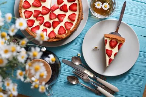 Cheesecake with strawberries Stock Photos