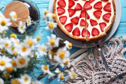 Cheesecake with strawberries Stock Photos