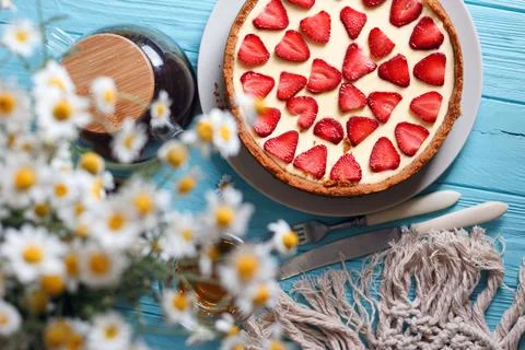 Cheesecake with strawberries Stock Photos