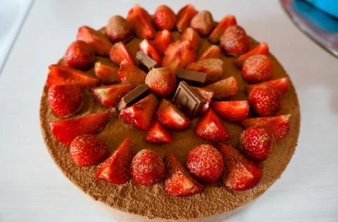 Cheesecake with strawberries on the table 写真素材