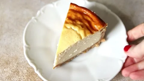 Cheesecake sweet dessert, slice of cake tasty snack fresh gourmet food Stock Footage 336678925