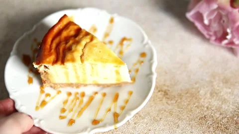 Cheesecake sweet dessert, slice of cake tasty snack fresh gourmet food Stock Footage 336678936