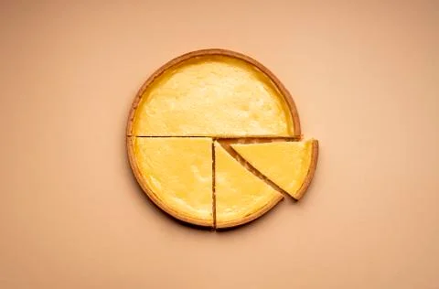 Cheesecake on a yellow background. Minimal flat lay Stock Photos