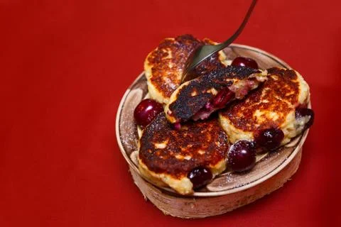 Cheesecakes, cheesecake with cherries. Stock Photos