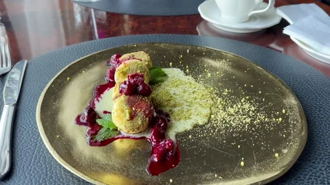 Cheesecakes on a plate Stock Footage 249704232