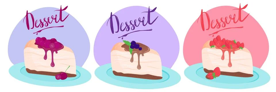 Cheesecakes set. Slice of cheesecakes with different flavors. Classic desse.. Stockillustratie
