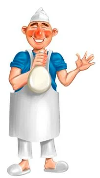 Cheesemaker character. illustration. milk processing. Stock Illustration