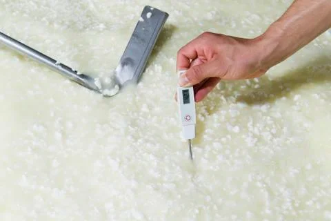 Cheesemaker measure temperature Stock Photos