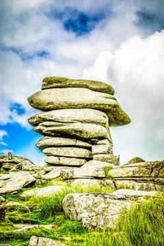 The Cheesewring stones, Minions, Cornwall a stack of balanced rocks Bodmin Moor Stock Photos