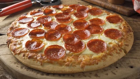 Cheesy Pepperoni Pizza Stock Footage 120197609