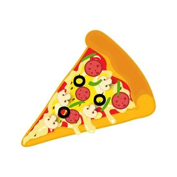 Cheesy Pizza Slice with Red Pepperoni and Green Peppers Stock Illustration