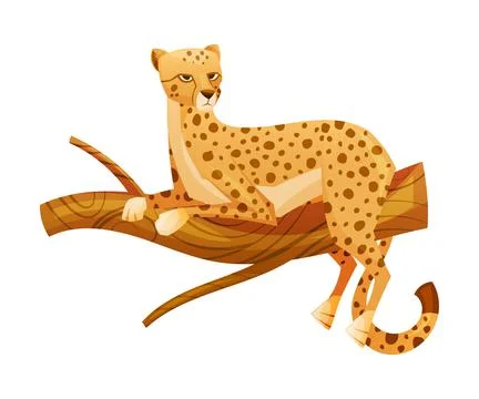 Cheetah African Large Cat with Long Tail and Black Spots on Coat Lying on Tree Stock Illustration