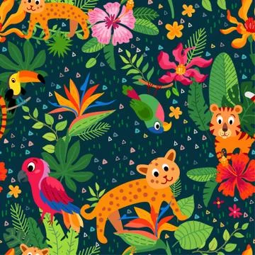 Cheetah and leopards pattern. Exotic summer paradise Stock-Illustration