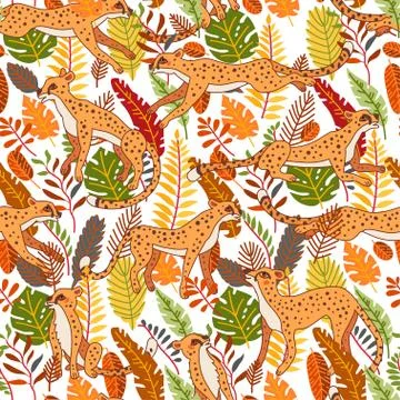 Cheetah and leopards pattern. Exotic summer paradise Stock-Illustration