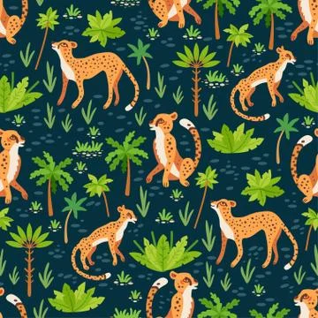 Cheetah and leopards pattern. Exotic summer paradise Stock Illustration