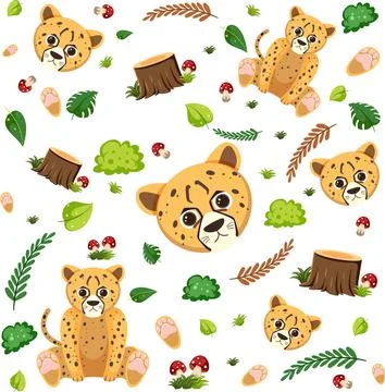 Cheetah cute animal seamless pattern Stock Illustration