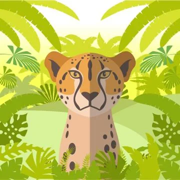 Cheetah on the Jungle Background Stock Illustration