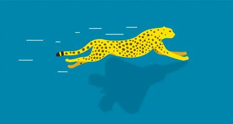 Cheetah running with shadow of fighter plane Stock Illustration