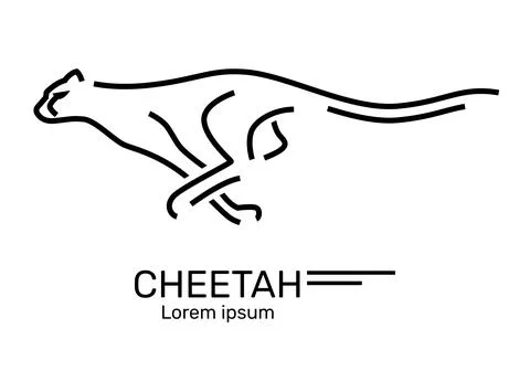 Cheetah running, speed, Linear logo minimalist style, Concept vector icon Stock Illustration