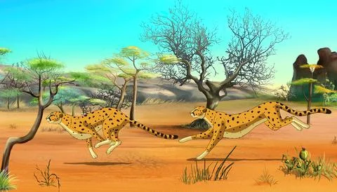 Cheetahs on the Hunt illustration Stock Illustration