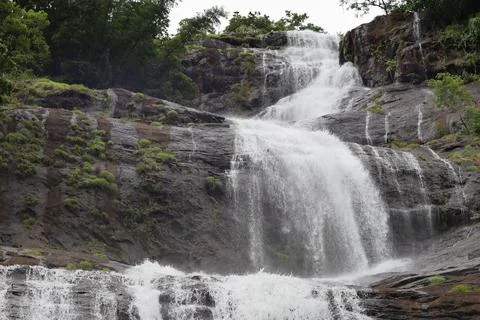 Cheeyappara Waterfalls cascading down multiple rocky tiers Stock Photos