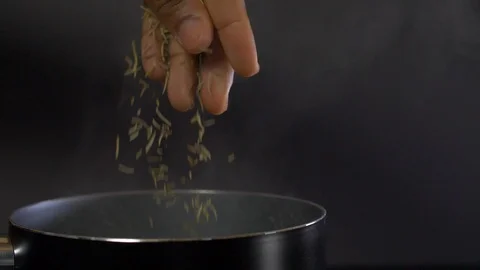 Chef Adding Herbs And Spices To Pot Slow Motion Stock Footage 111037004