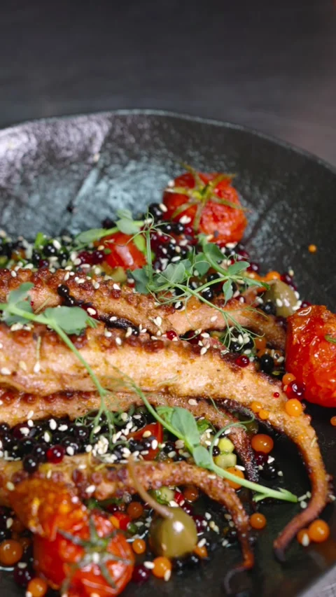 Chef Adding Herbs to Ready Dish Stock Footage 274389188