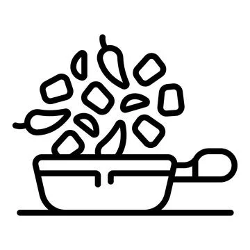 Chef adding ingredients to frying pan, cooking vegetables and chili peppers イラスト素材