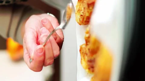 Chef adding sugar to homemade torrijas. Vertical video Stock Footage 264183509