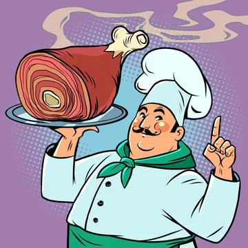 Chef and Fried meat knuckle on a tray Stock Illustration