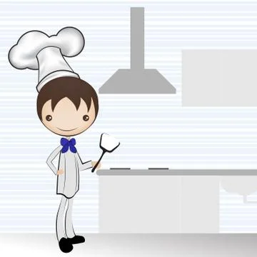 Chef and the kitchen / vector illustration Stock Illustration