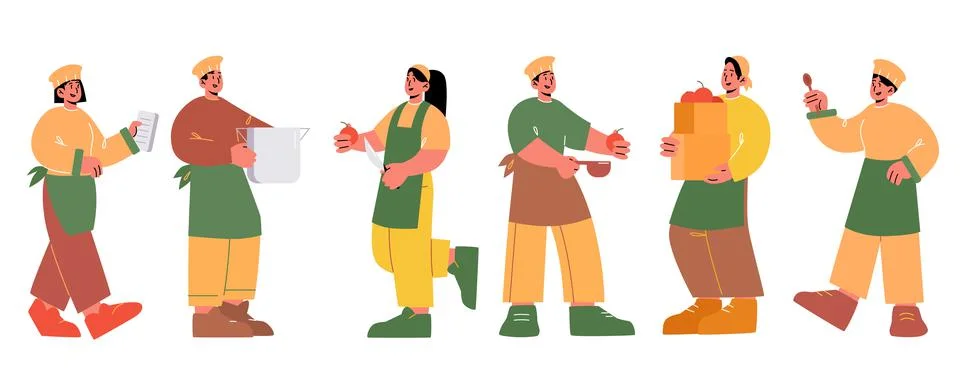 Chef and kitchen workers, restaurant or cafe staff Stock Illustration